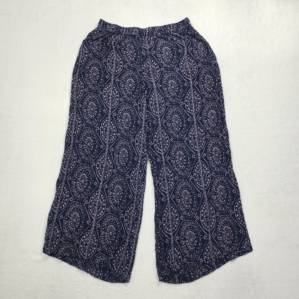 Studio West Apparel Pants Womens M Blue Geometric Wide Leg Crop Pull On Casual